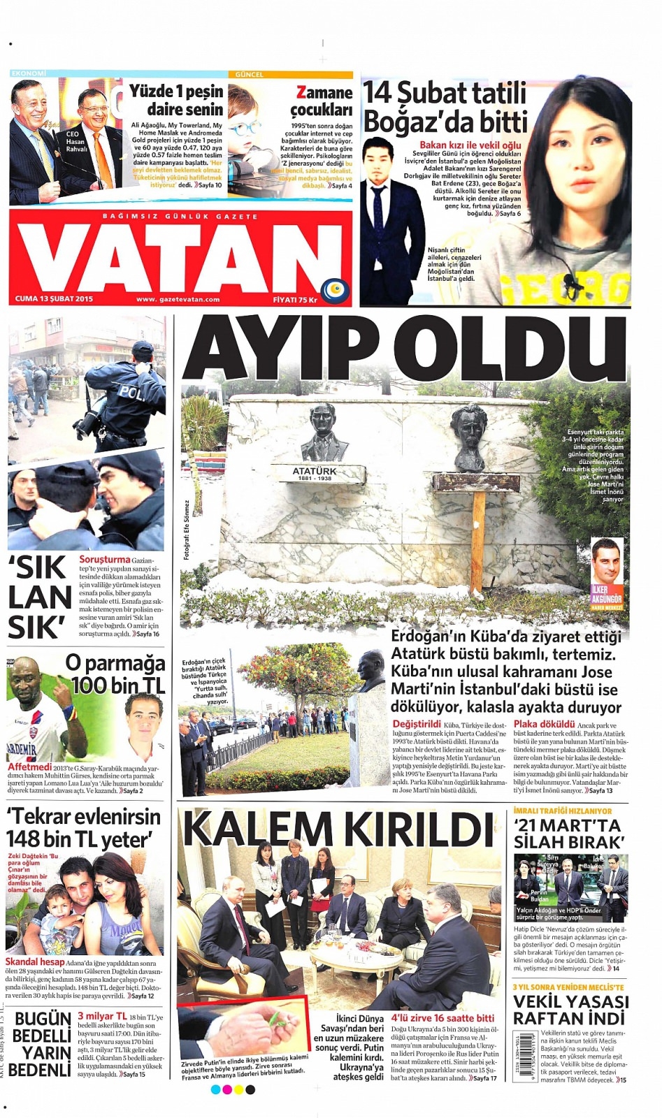 13 Şubat 2015 gazete manşetleri 18