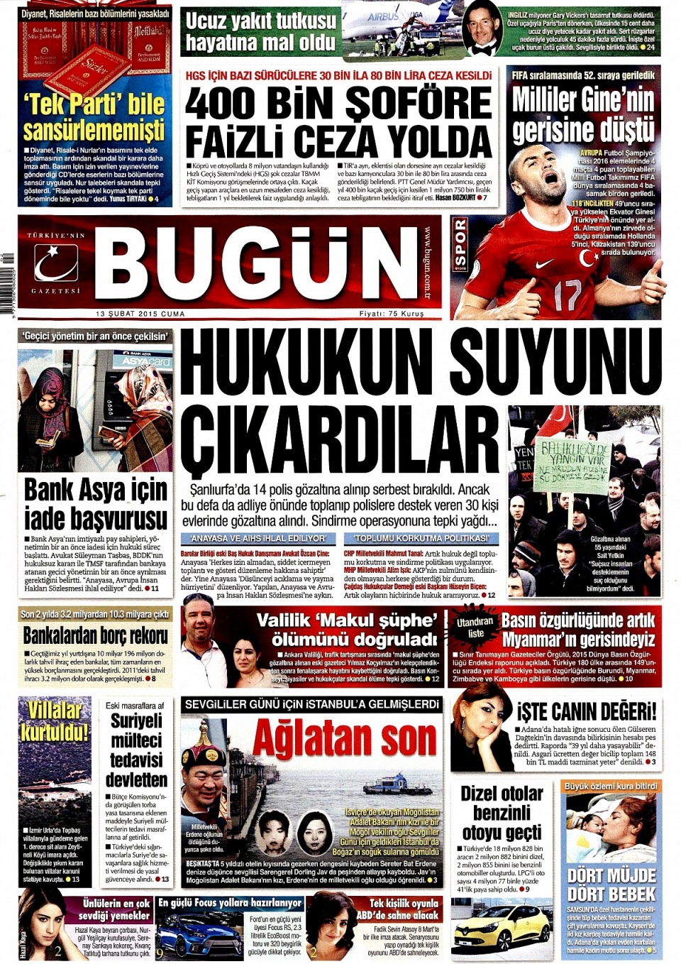 13 Şubat 2015 gazete manşetleri 2