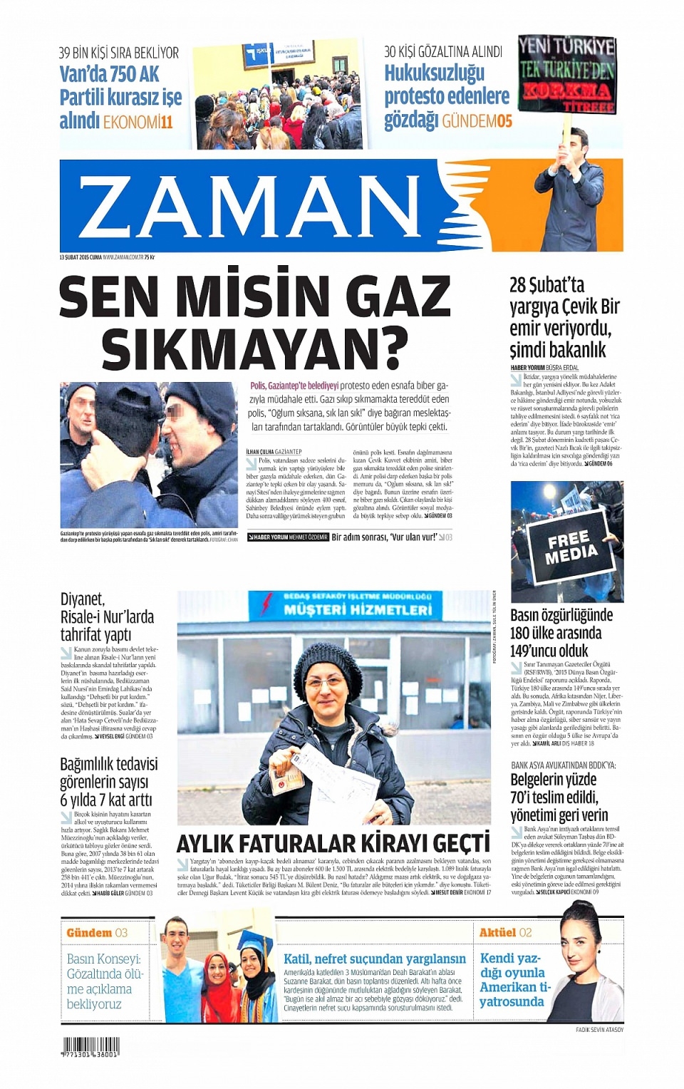 13 Şubat 2015 gazete manşetleri 21