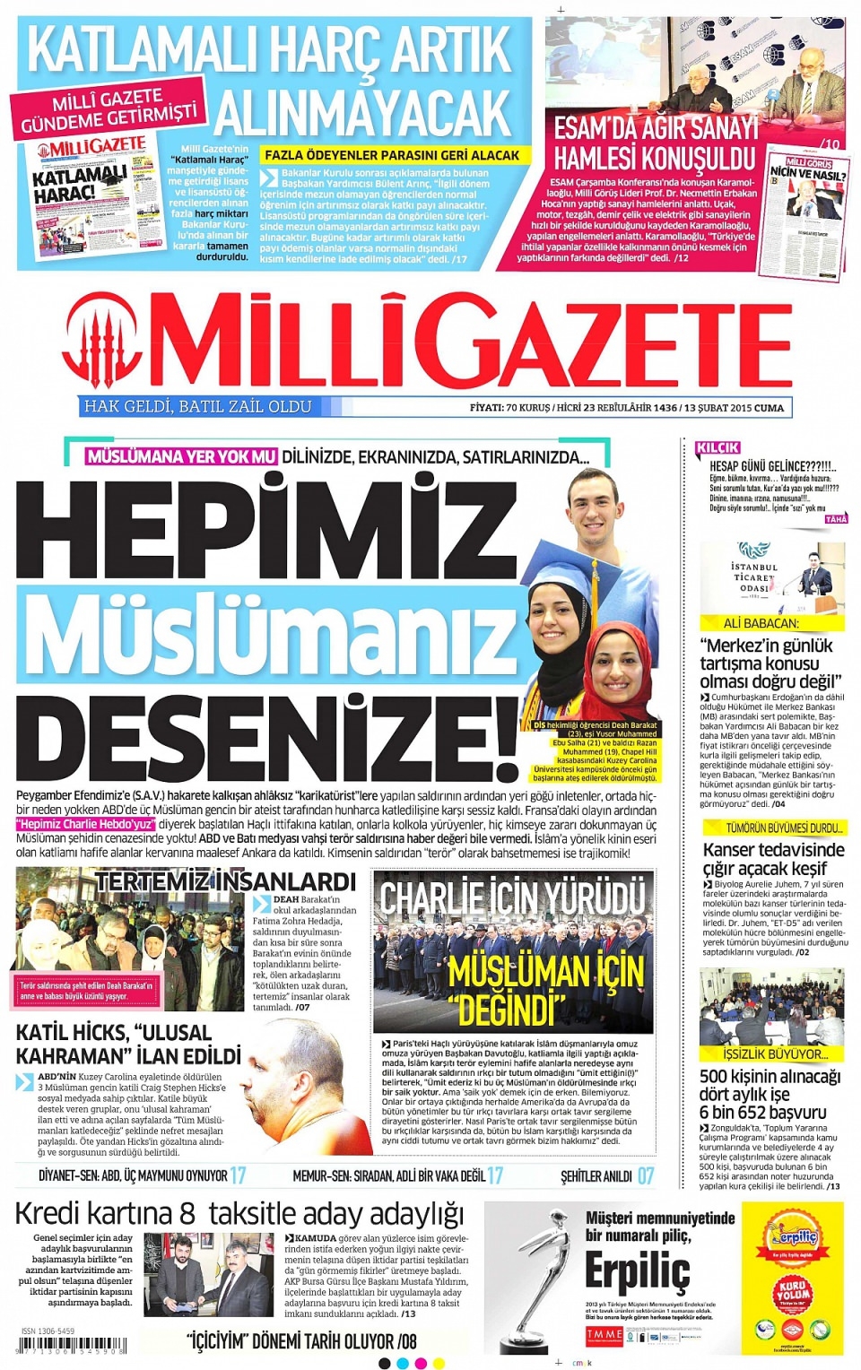 13 Şubat 2015 gazete manşetleri 8