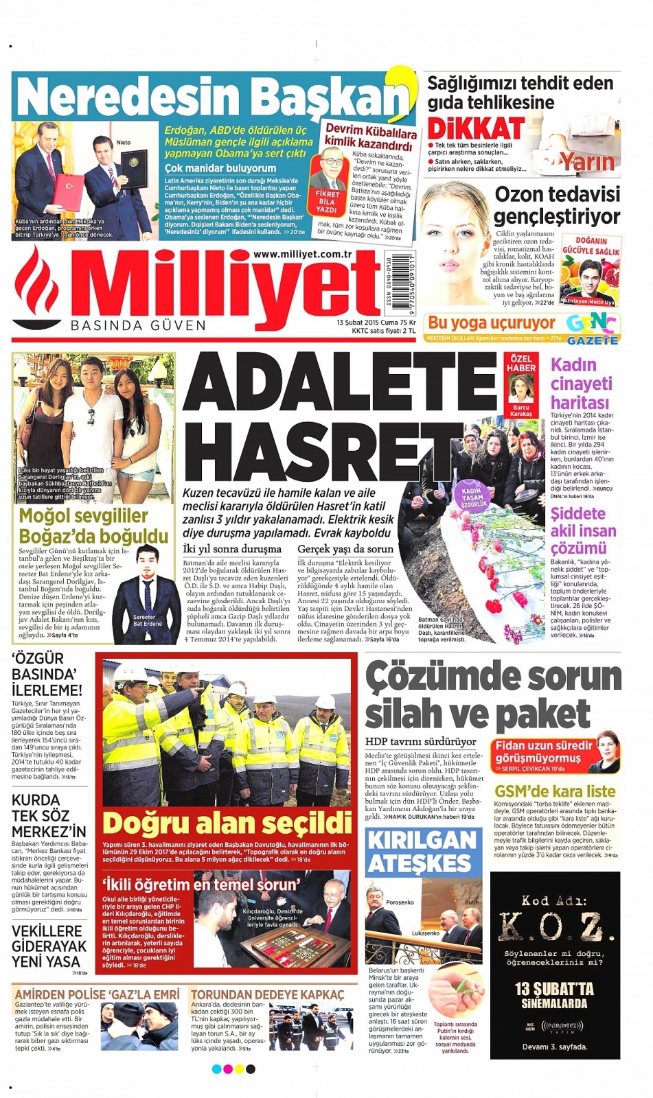 13 Şubat 2015 gazete manşetleri 9