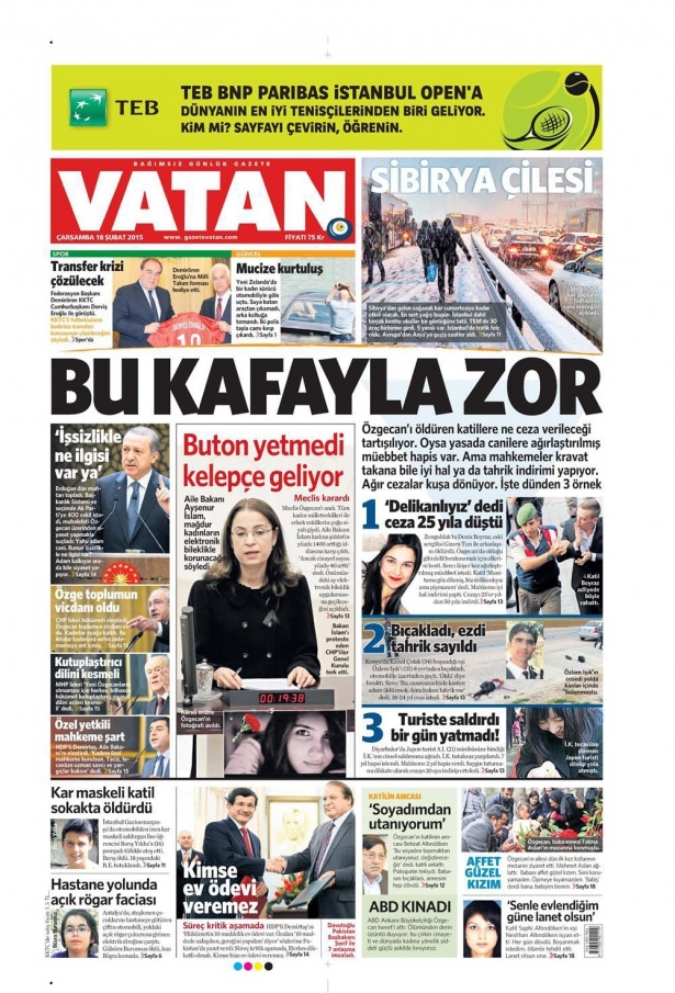 18 Şubat 2015 gazete manşetleri 19