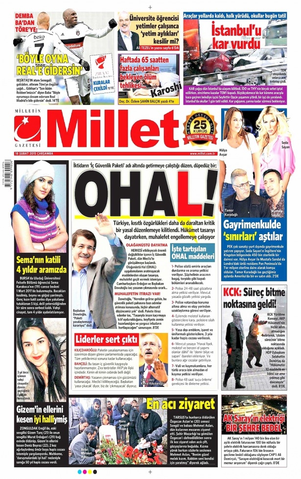 18 Şubat 2015 gazete manşetleri 6