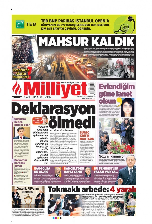 18 Şubat 2015 gazete manşetleri 8