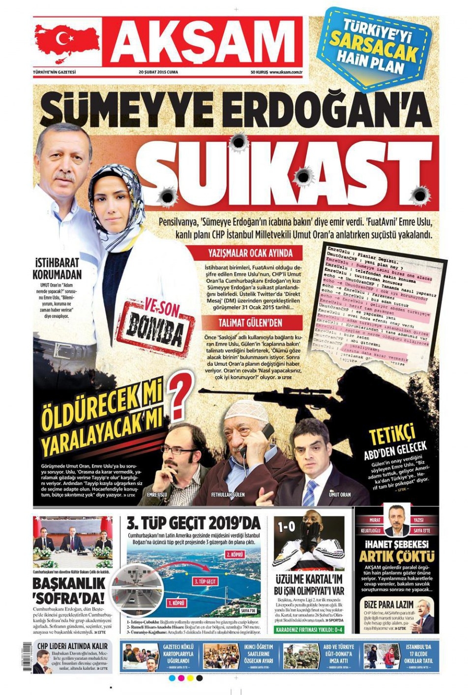 20 Şubat 2015 gazete manşetleri 1