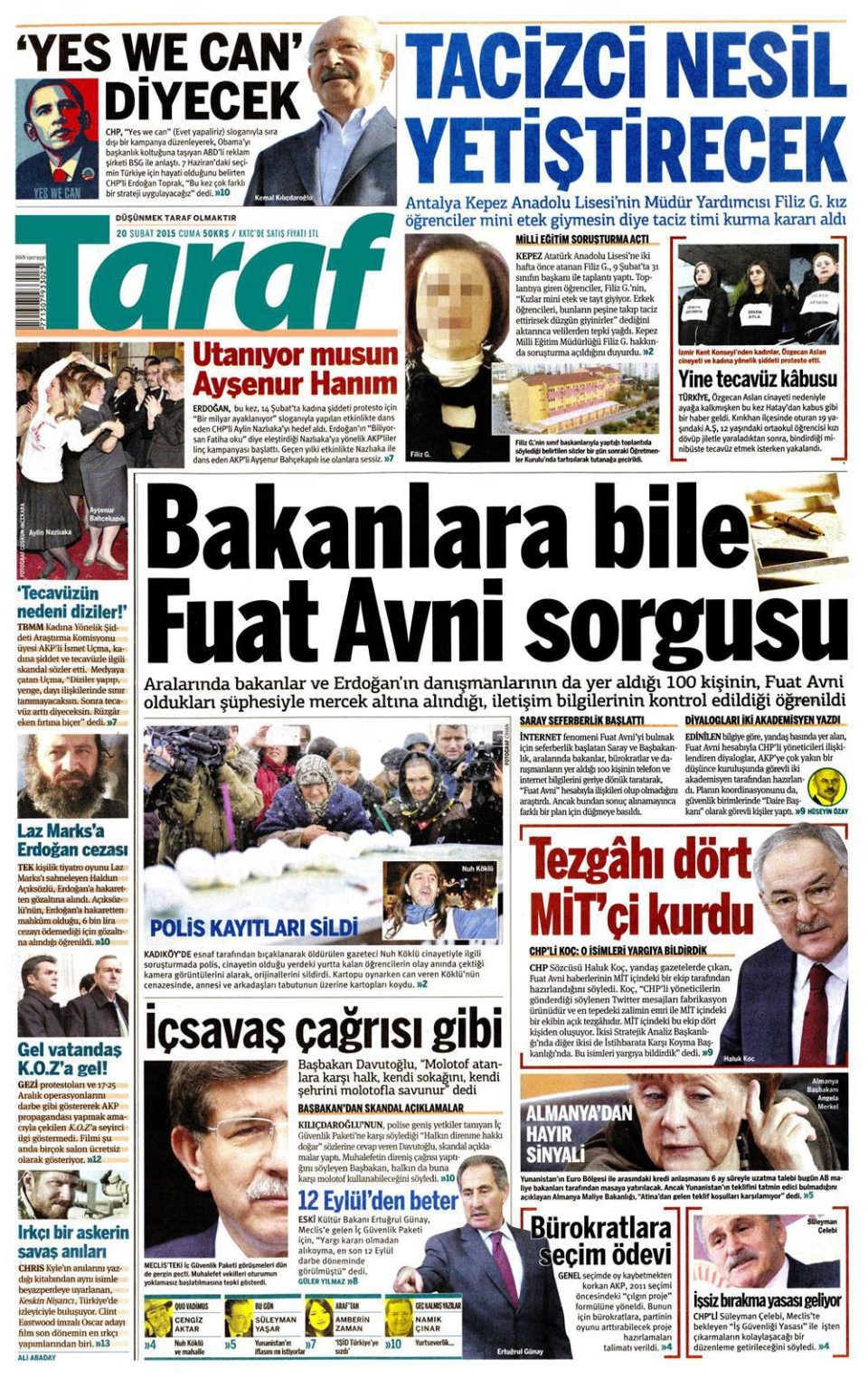 20 Şubat 2015 gazete manşetleri 14