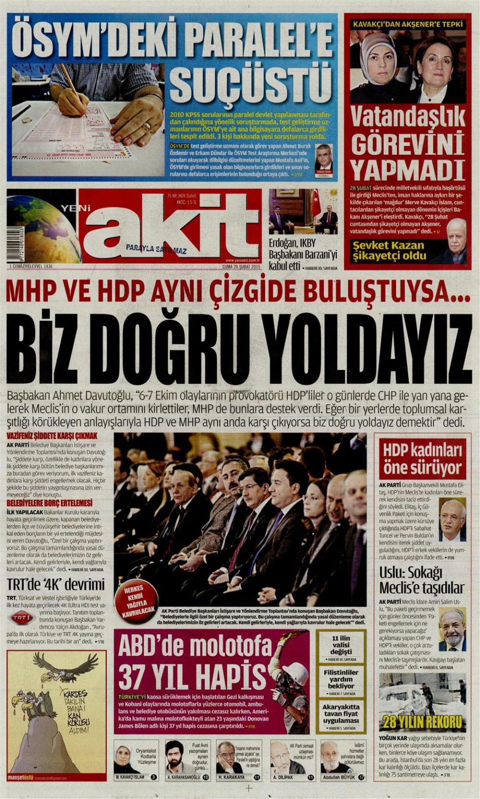 20 Şubat 2015 gazete manşetleri 16