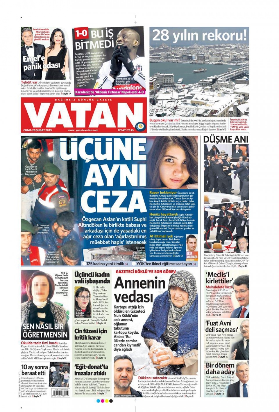 20 Şubat 2015 gazete manşetleri 17