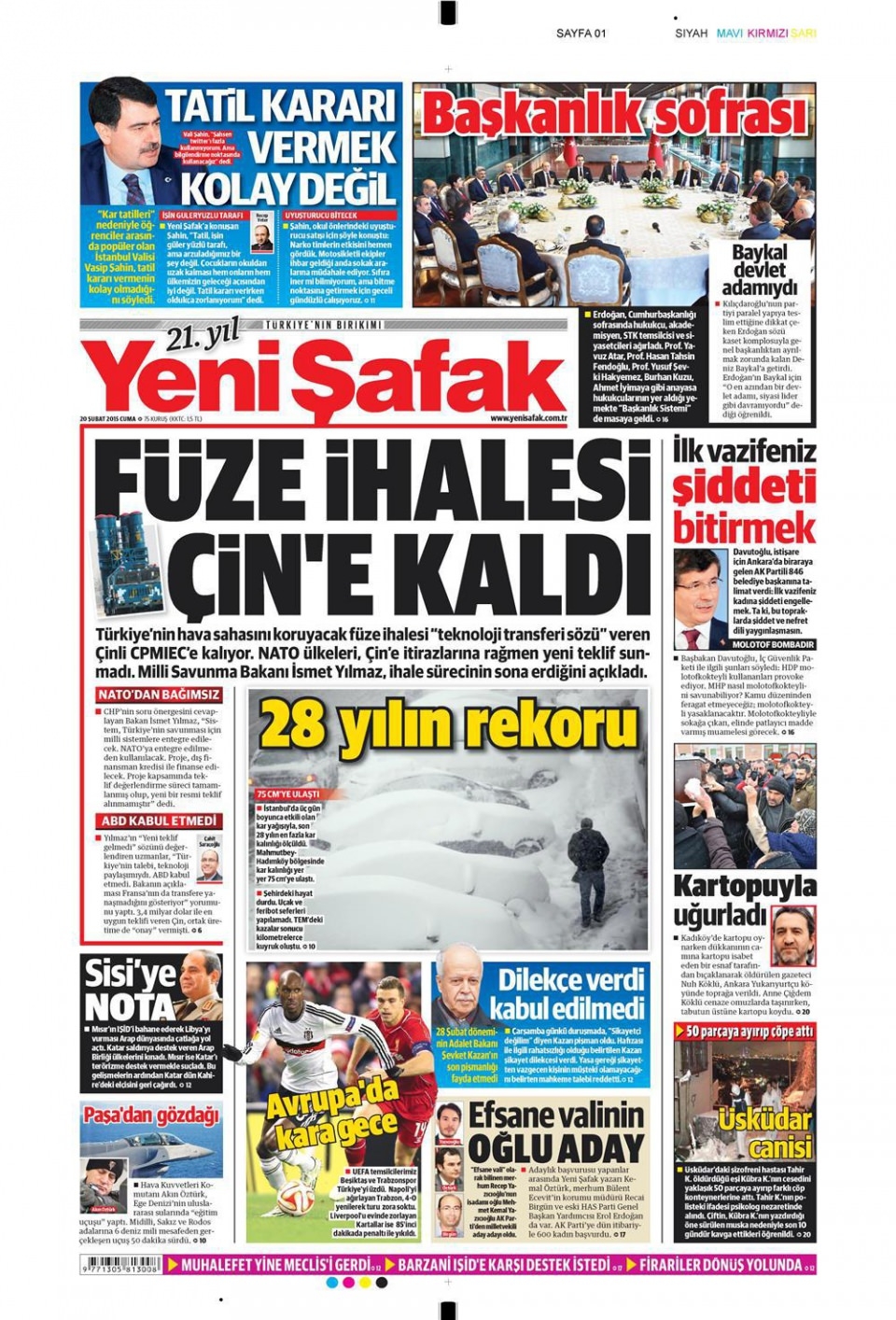 20 Şubat 2015 gazete manşetleri 20
