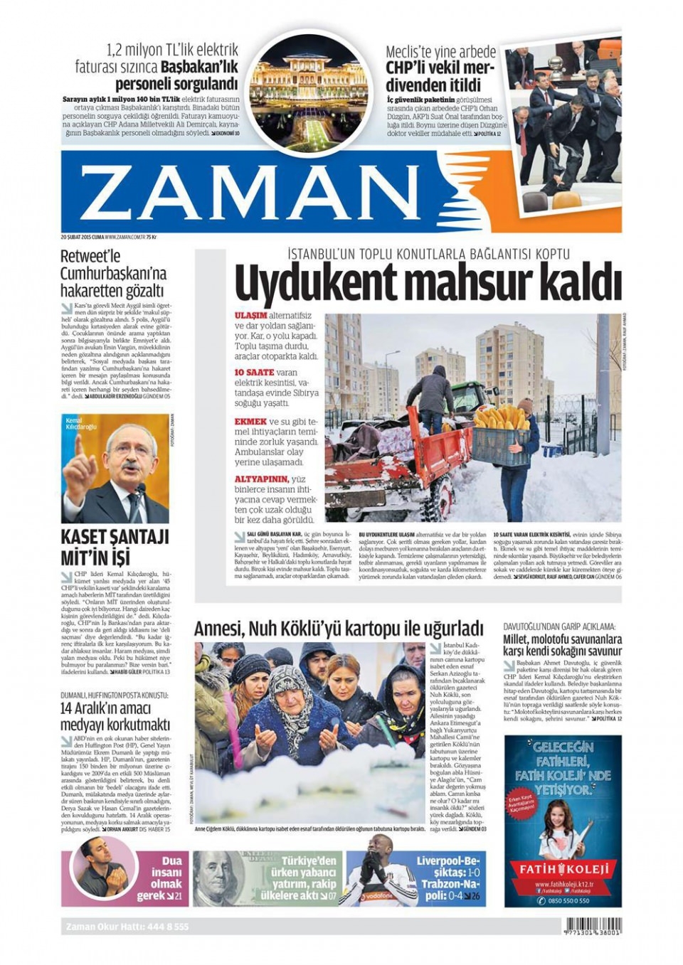 20 Şubat 2015 gazete manşetleri 21