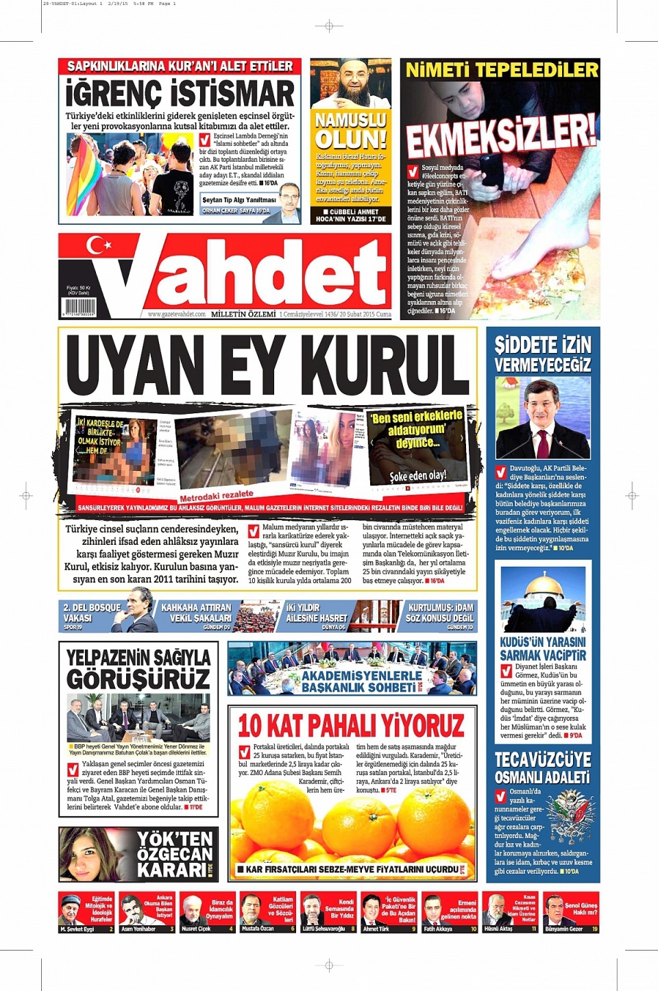 20 Şubat 2015 gazete manşetleri 22