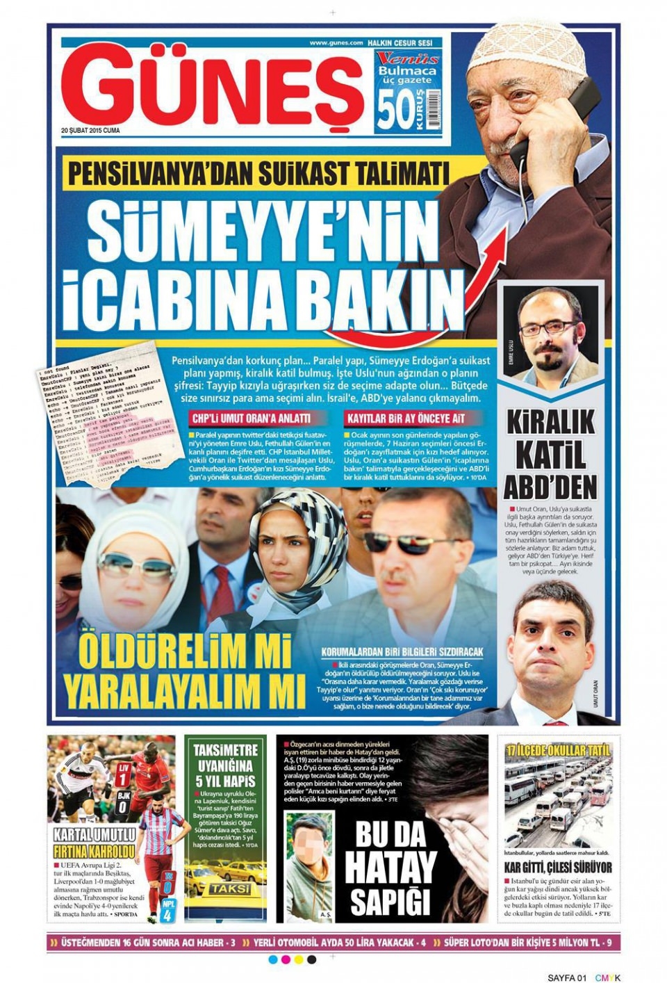 20 Şubat 2015 gazete manşetleri 3