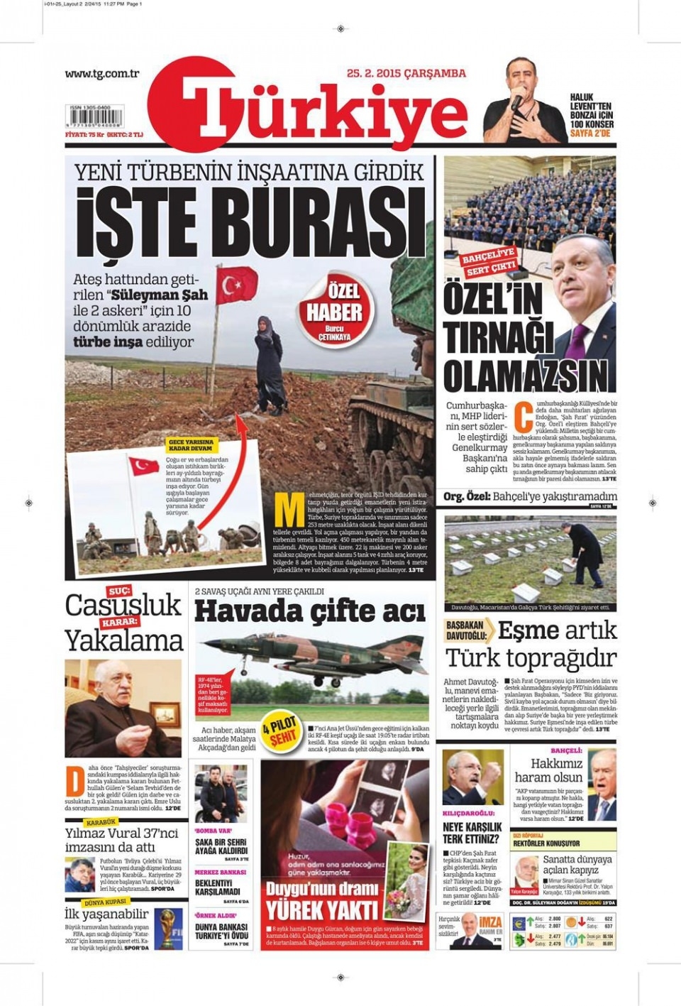 25 Şubat 2015 gazete manşetleri 15