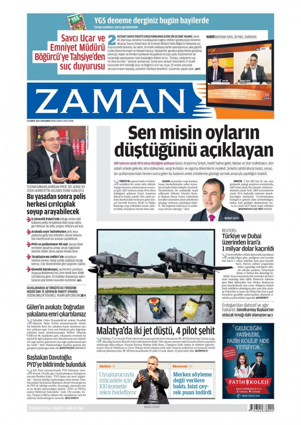 25 Şubat 2015 gazete manşetleri 21