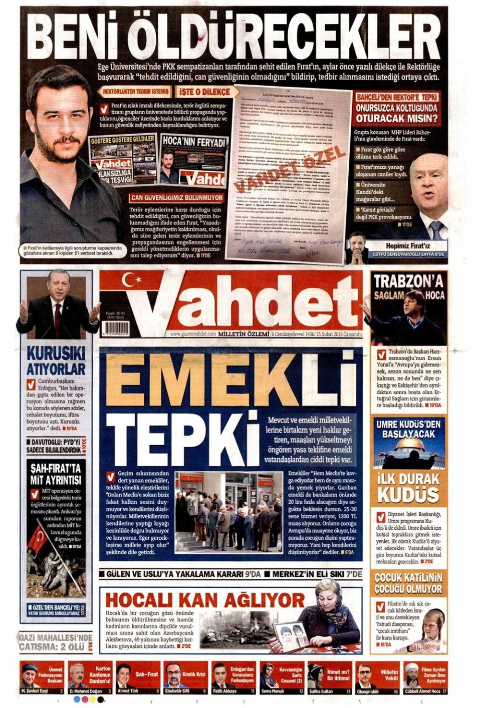 25 Şubat 2015 gazete manşetleri 22
