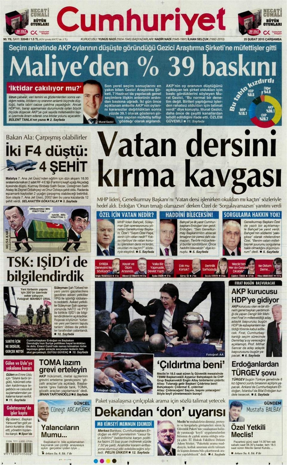 25 Şubat 2015 gazete manşetleri 25