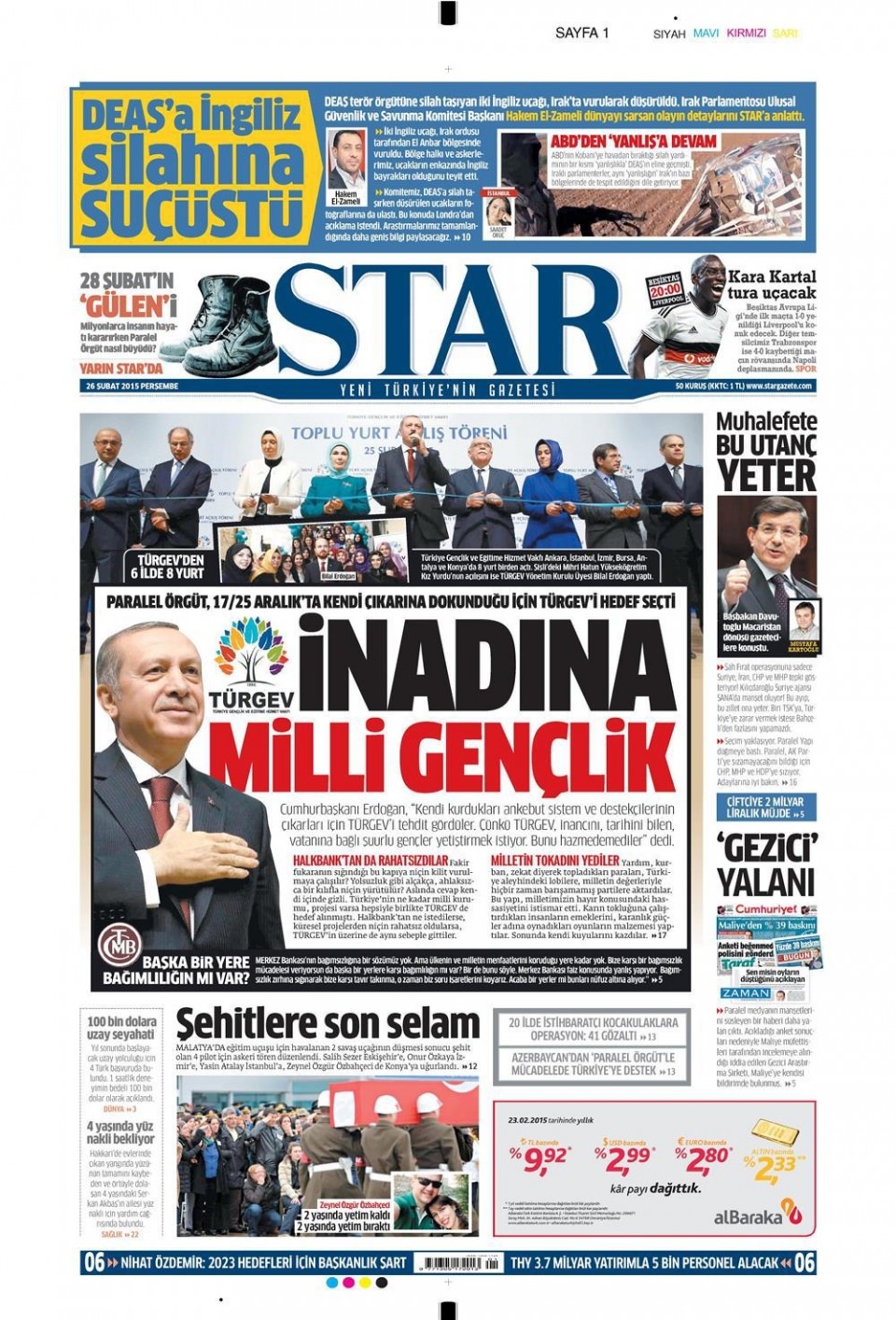 26 Şubat 2015 gazete manşetleri 13