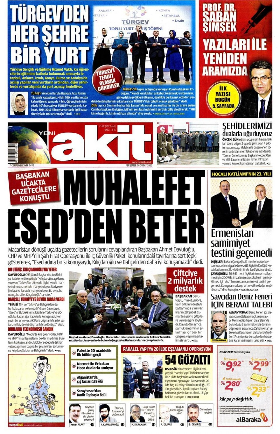 26 Şubat 2015 gazete manşetleri 17