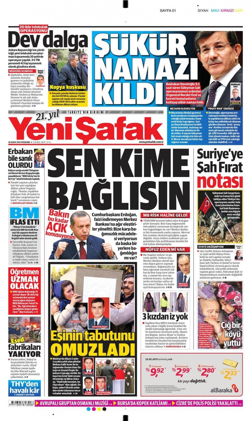26 Şubat 2015 gazete manşetleri 21