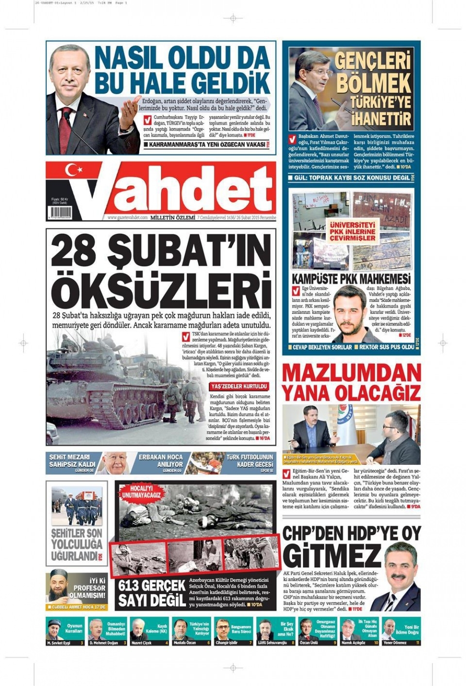 26 Şubat 2015 gazete manşetleri 23