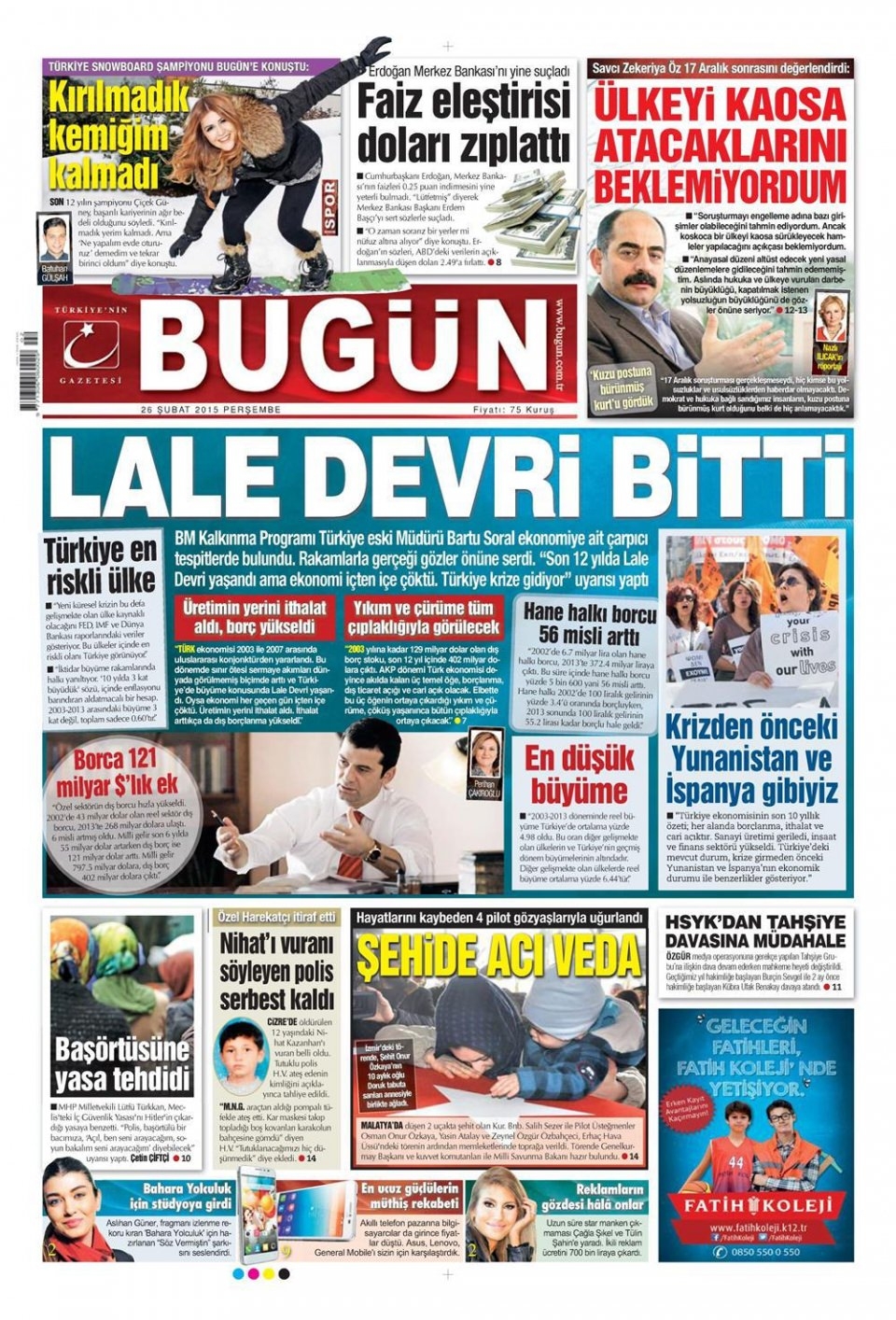 26 Şubat 2015 gazete manşetleri 25