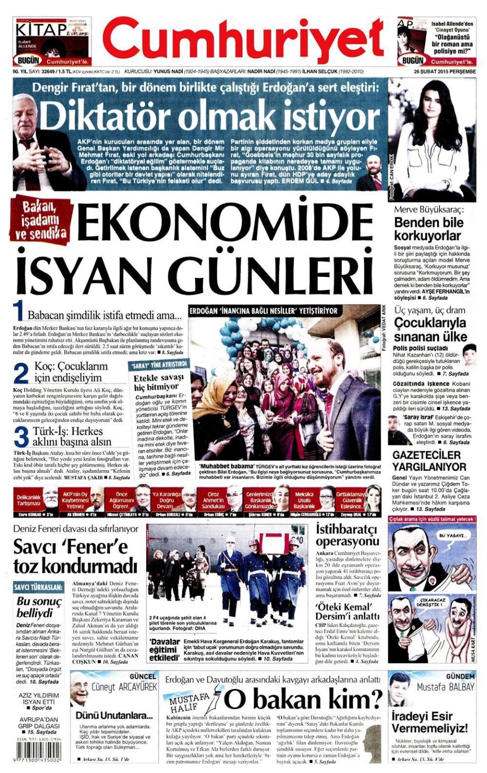 26 Şubat 2015 gazete manşetleri 26