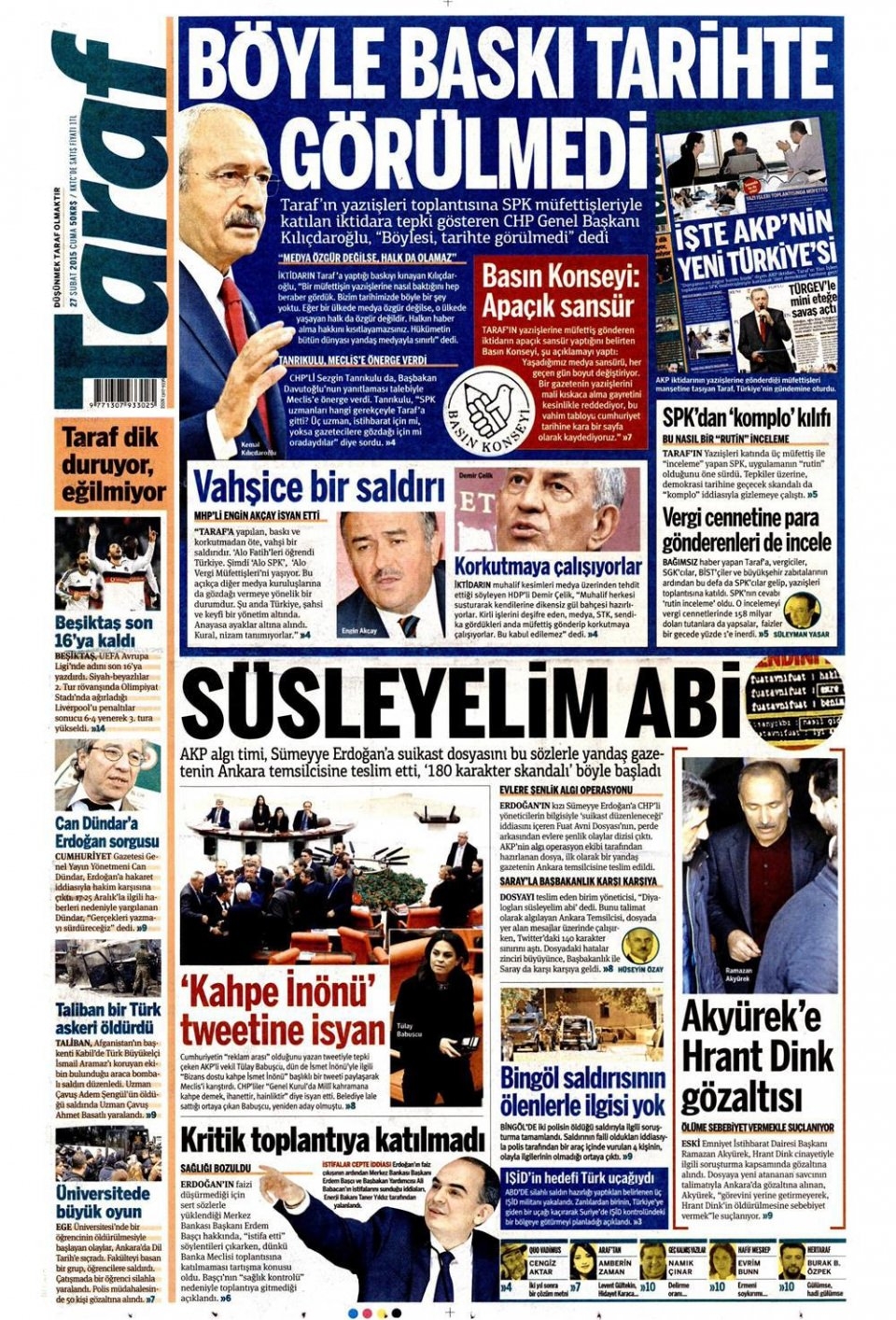 27 Şubat 2015 gazete manşetleri 17