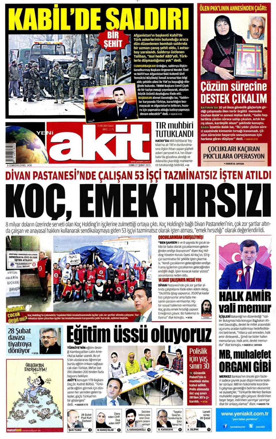 27 Şubat 2015 gazete manşetleri 20