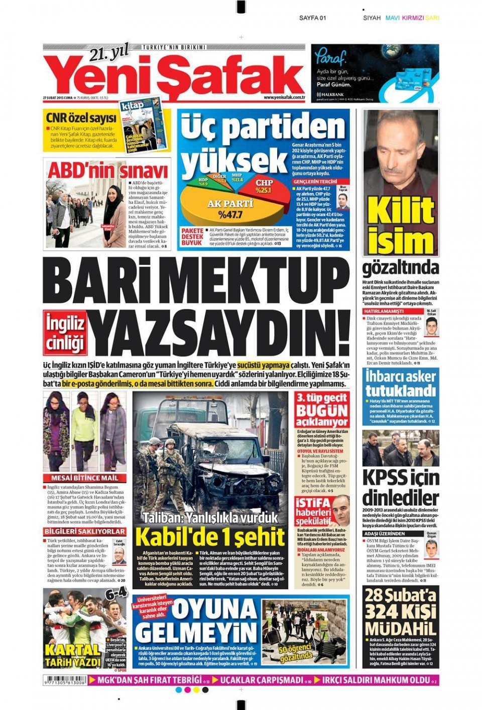 27 Şubat 2015 gazete manşetleri 24