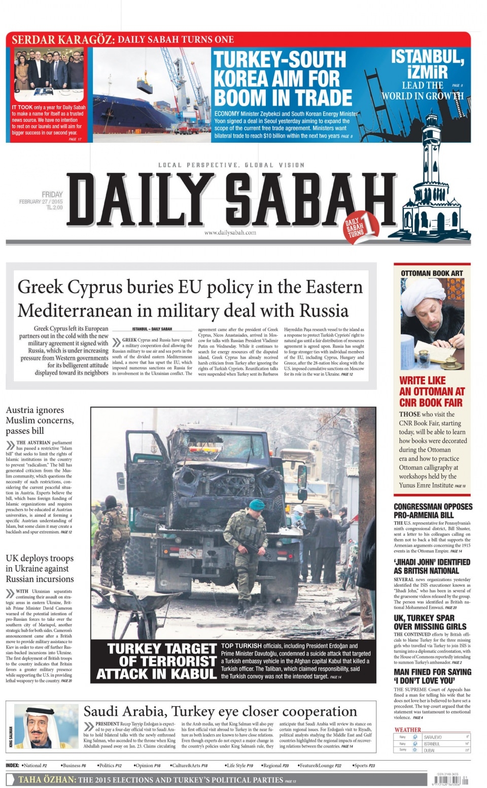 27 Şubat 2015 gazete manşetleri 27