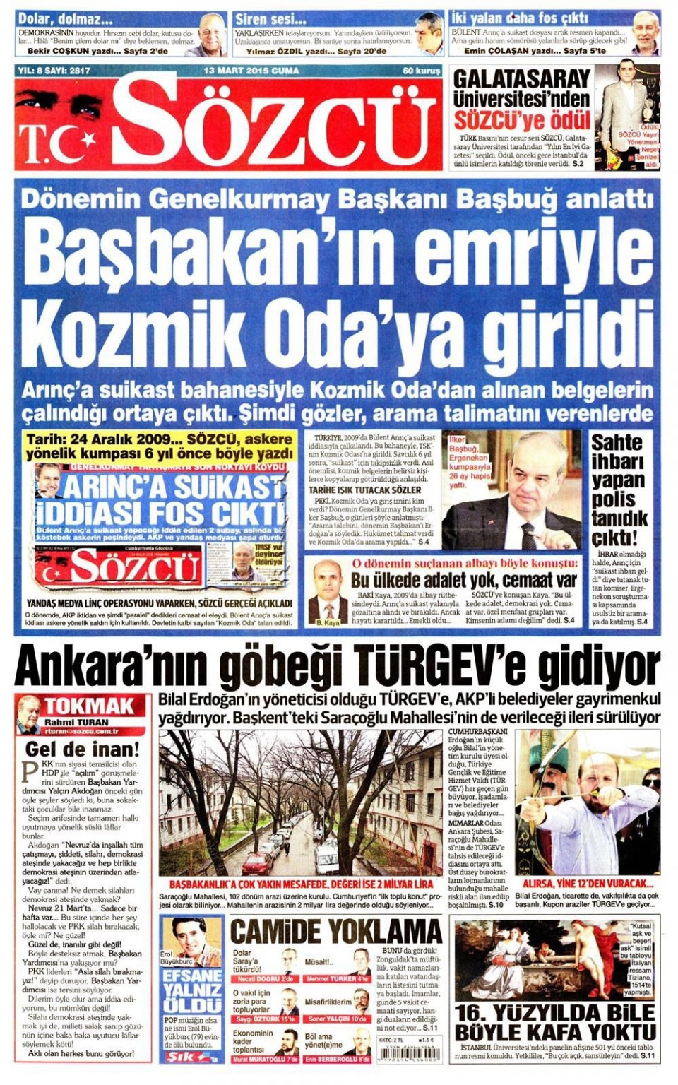 13 Mart 2015 gazete manşetleri 12