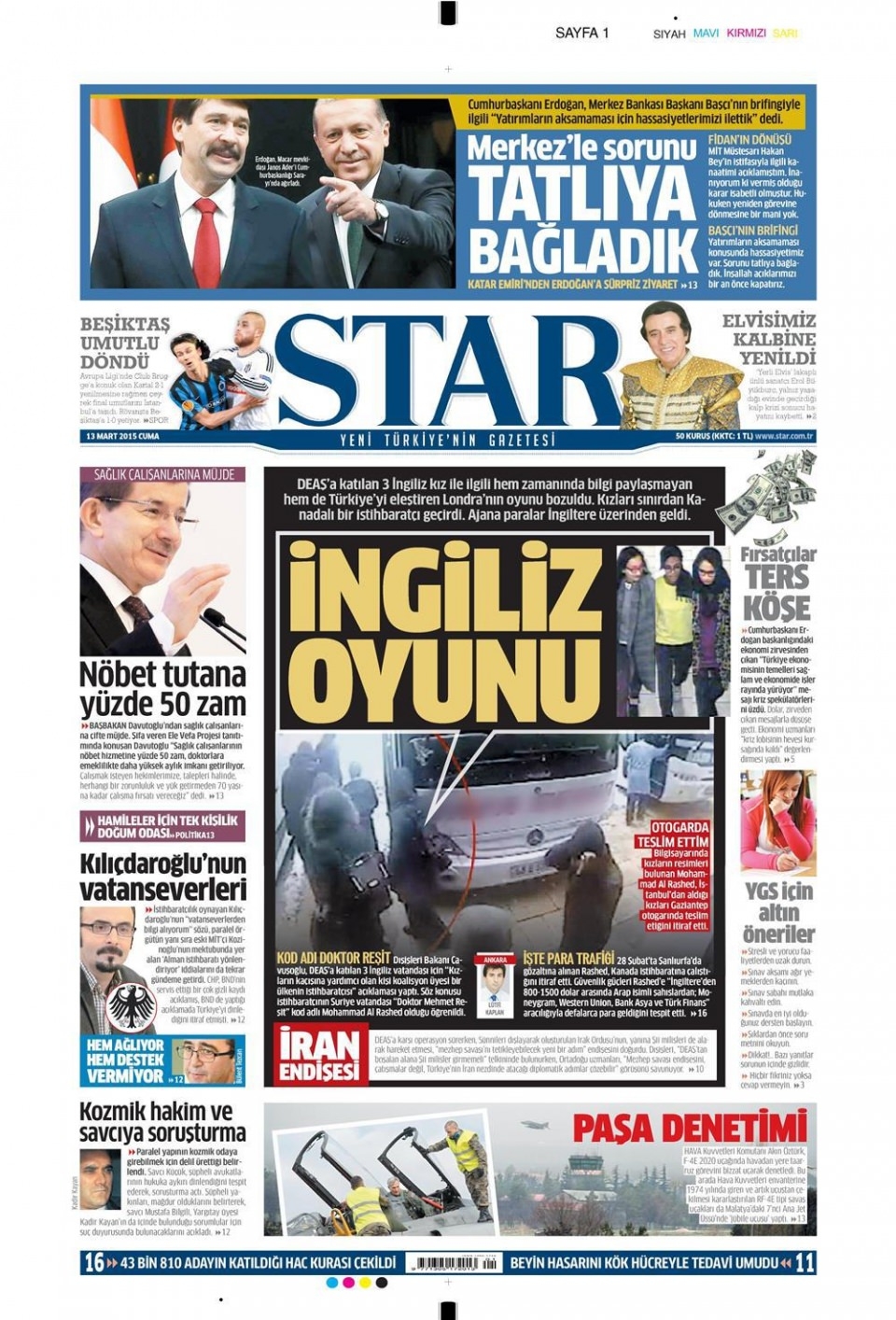 13 Mart 2015 gazete manşetleri 13