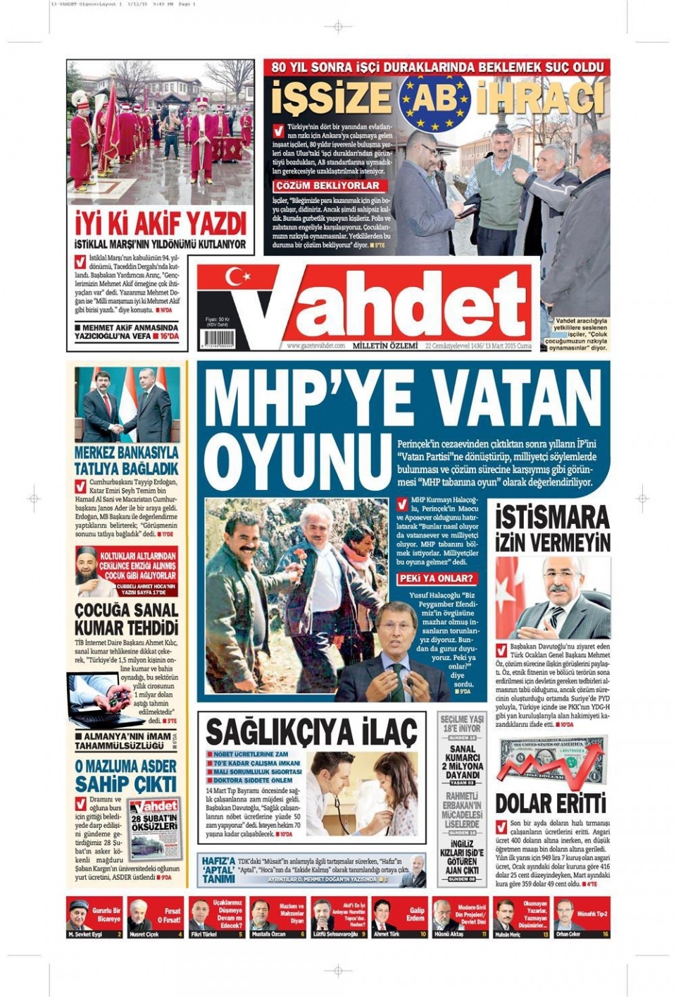 13 Mart 2015 gazete manşetleri 24