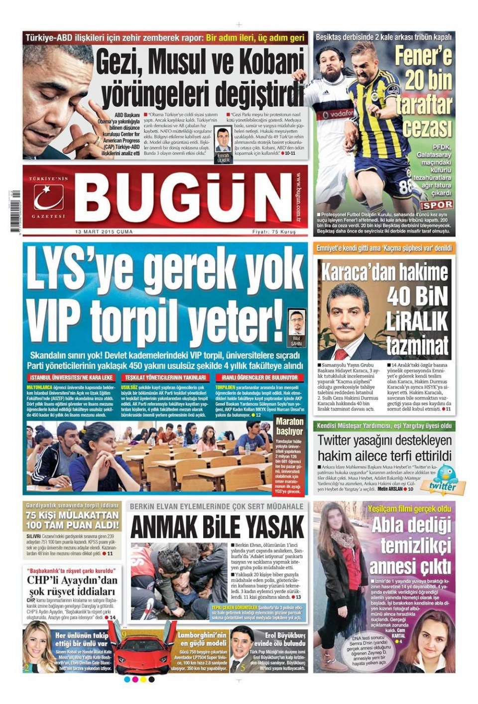 13 Mart 2015 gazete manşetleri 26