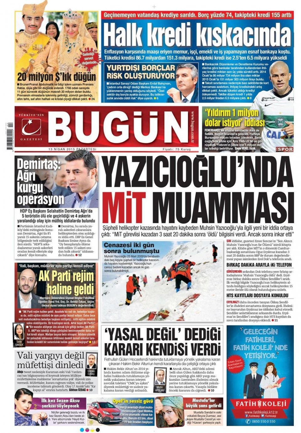 14 Nisan 2015 gazete manşetleri 2