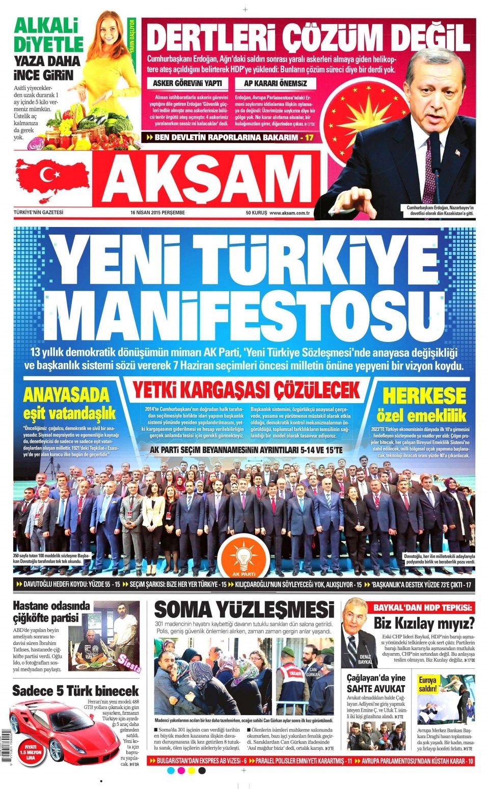 16 Nisan 2015 gazete manşetleri 1