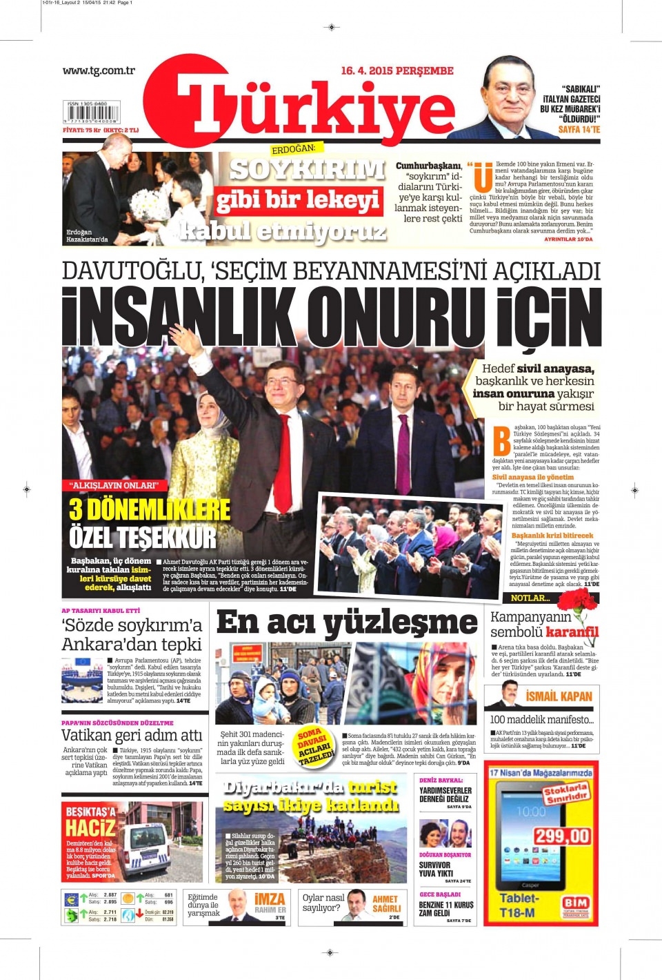 16 Nisan 2015 gazete manşetleri 16