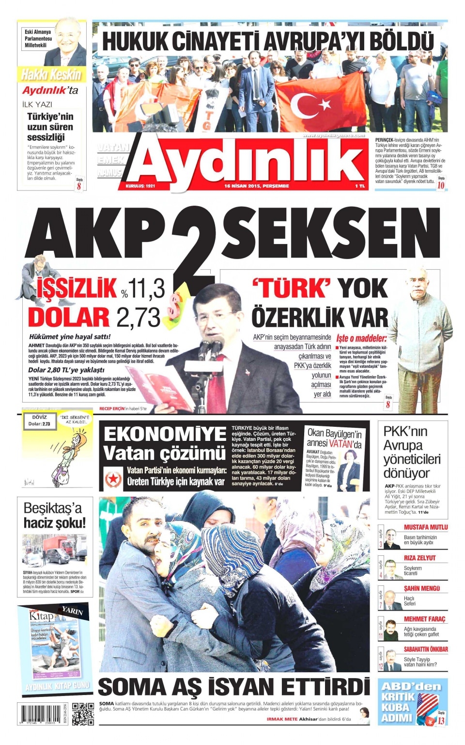 16 Nisan 2015 gazete manşetleri 2