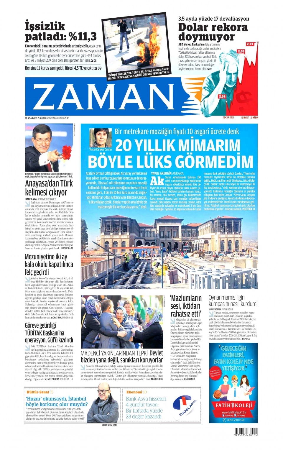 16 Nisan 2015 gazete manşetleri 22