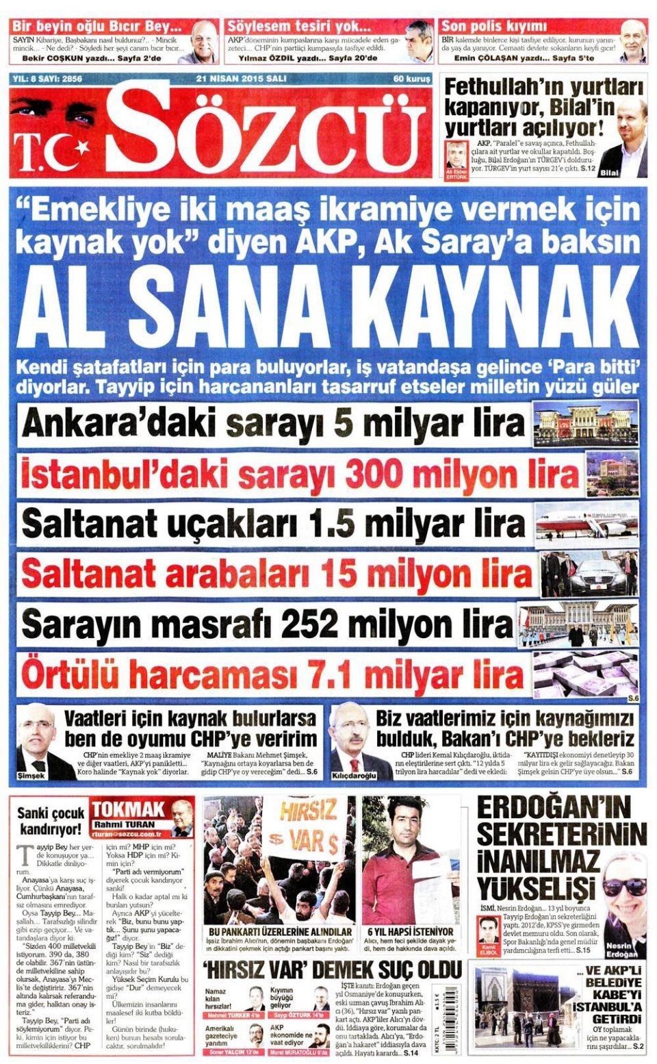 21 Nisan 2015 gazete manşetleri 12