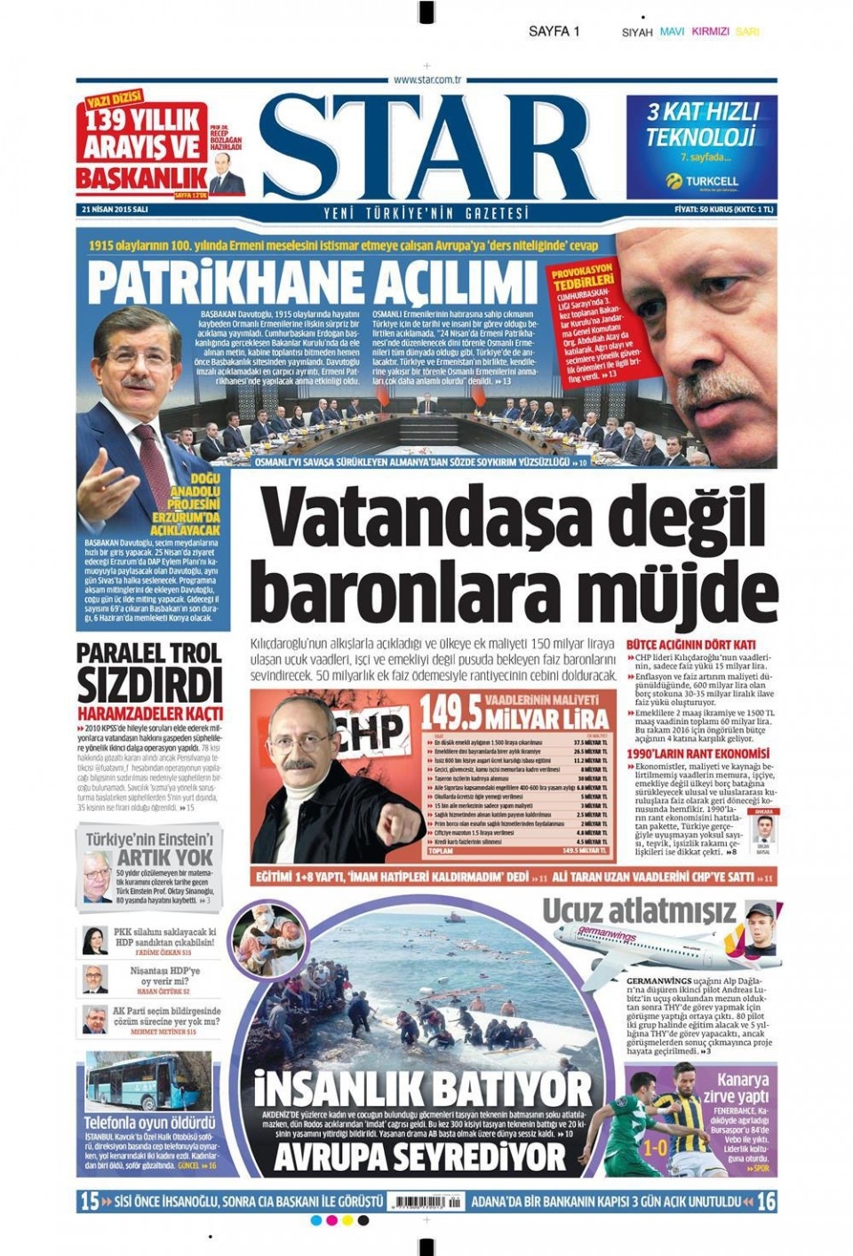 21 Nisan 2015 gazete manşetleri 13