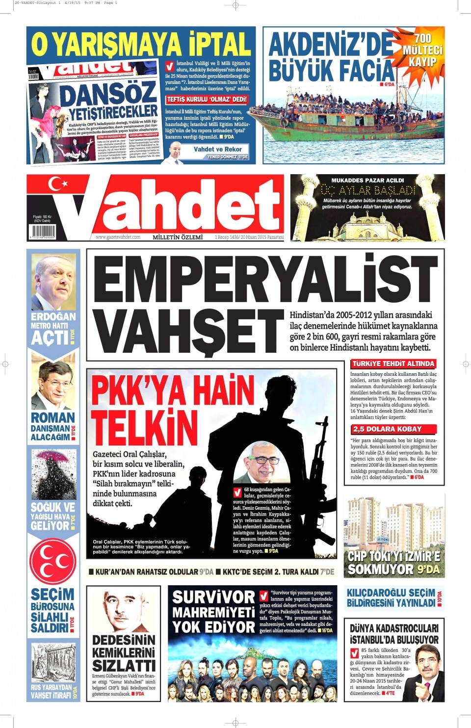 21 Nisan 2015 gazete manşetleri 17