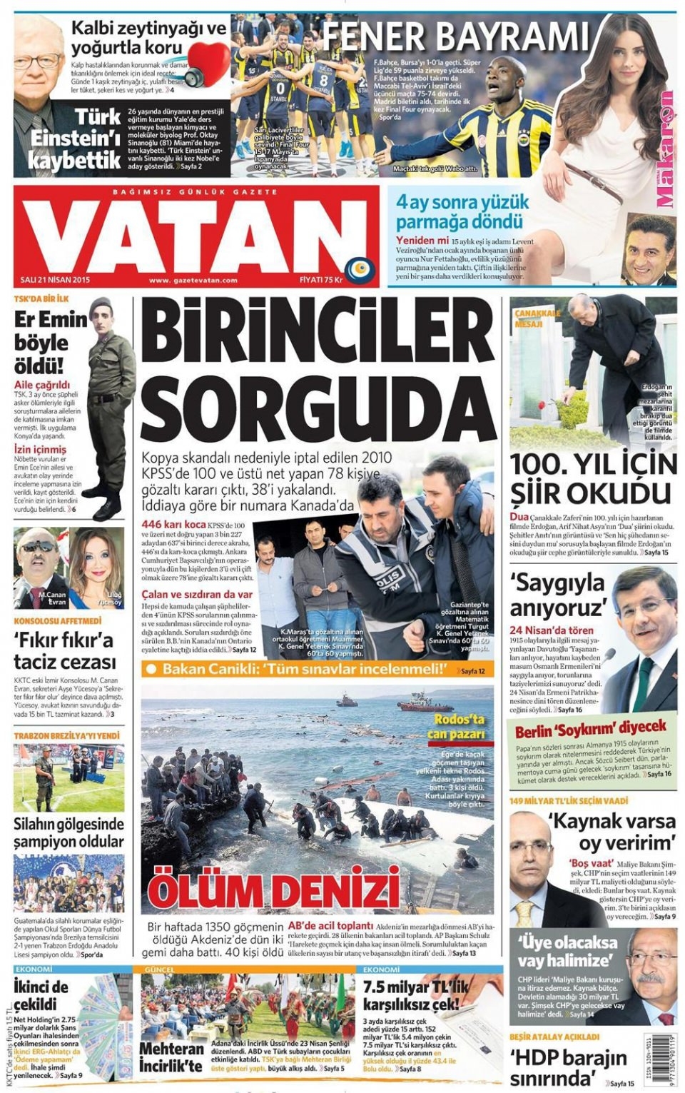 21 Nisan 2015 gazete manşetleri 19