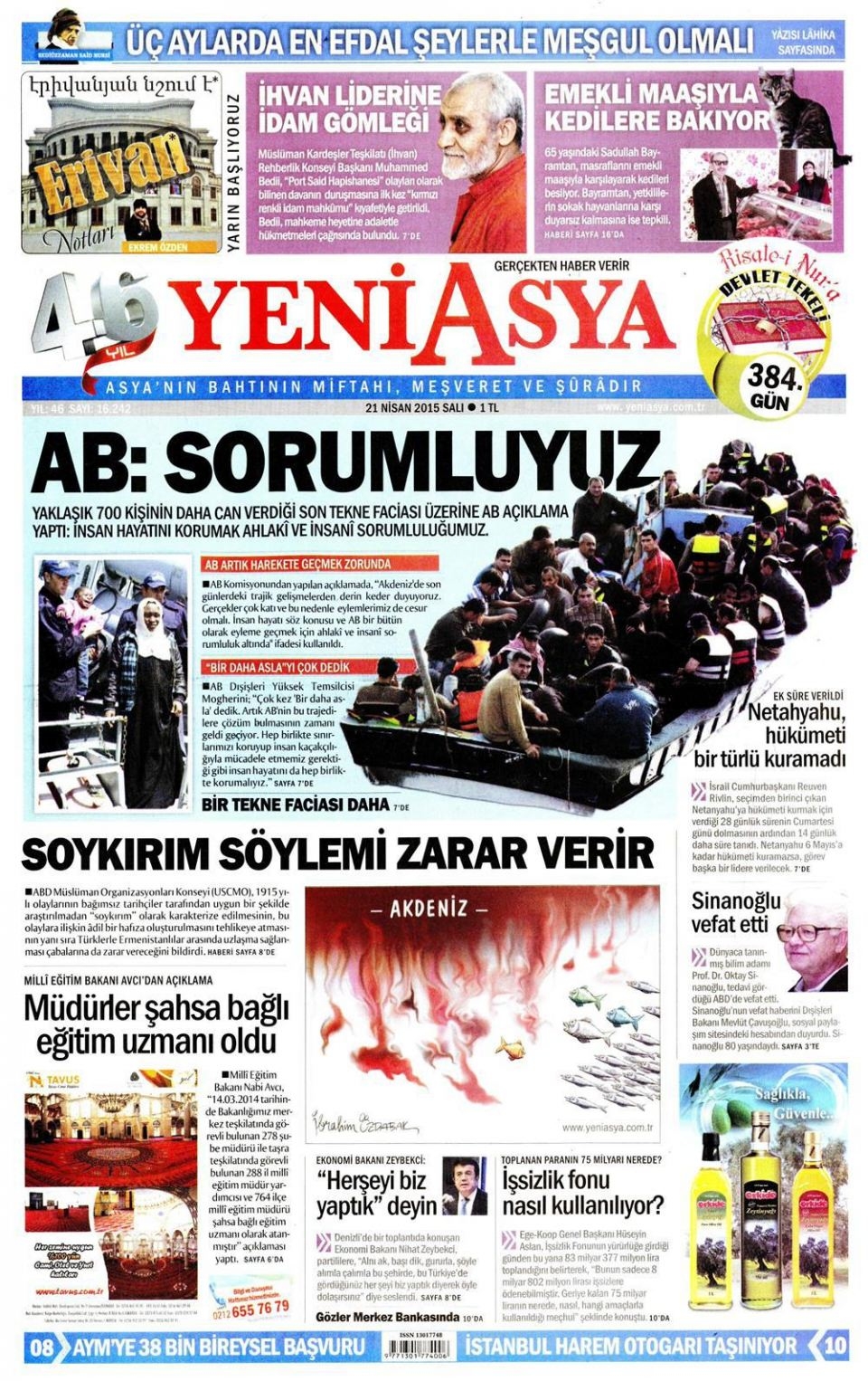 21 Nisan 2015 gazete manşetleri 20