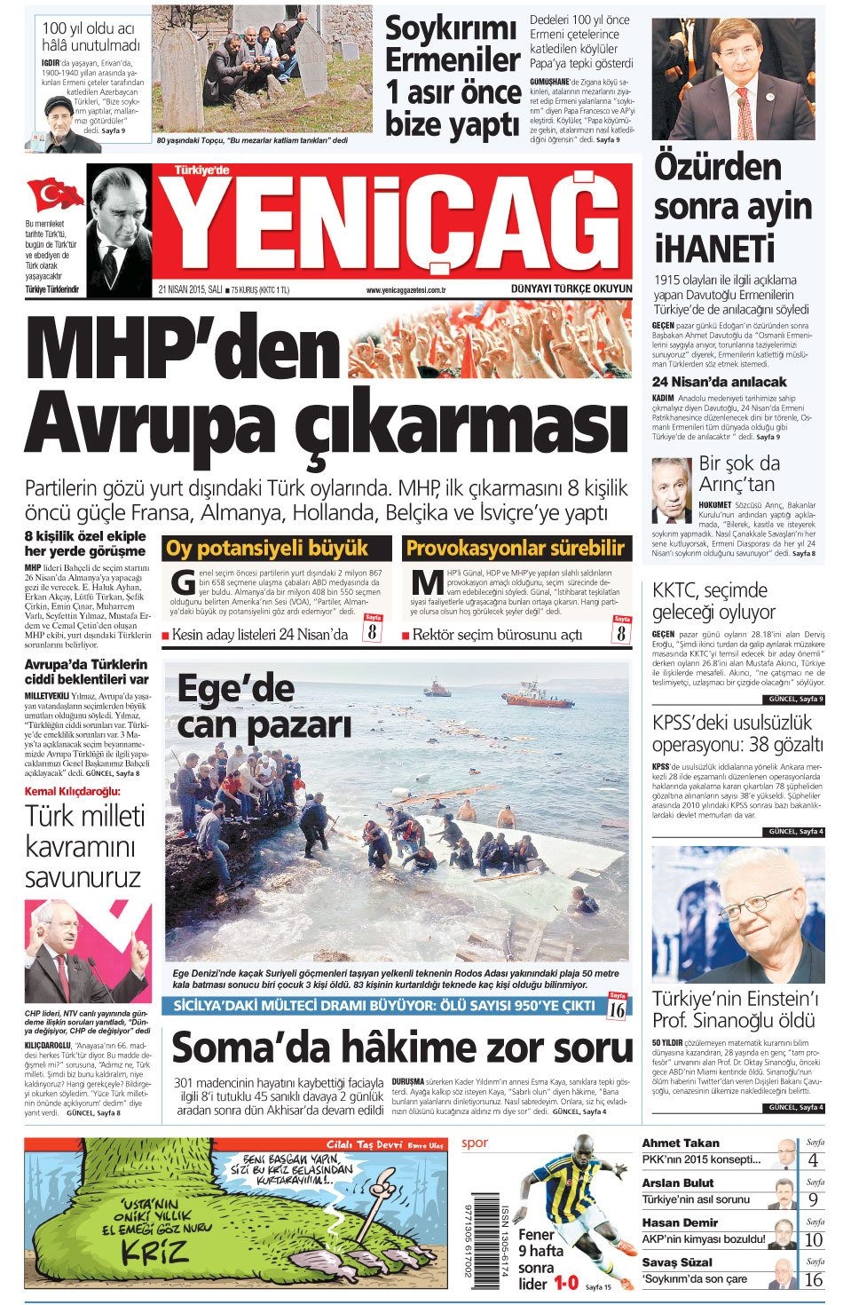 21 Nisan 2015 gazete manşetleri 21