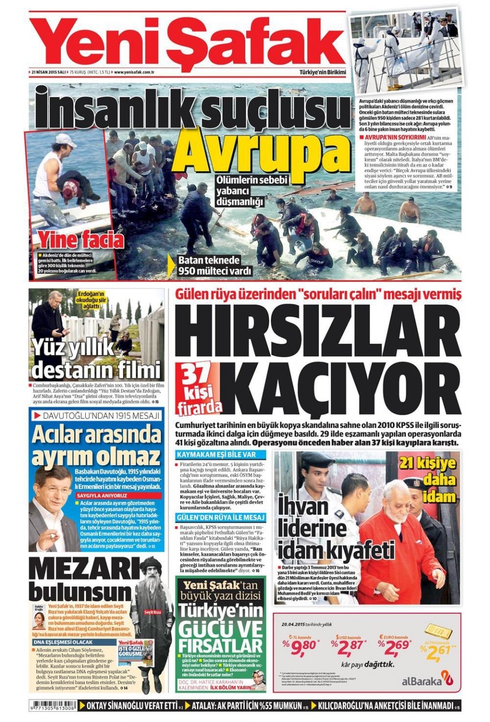 21 Nisan 2015 gazete manşetleri 22