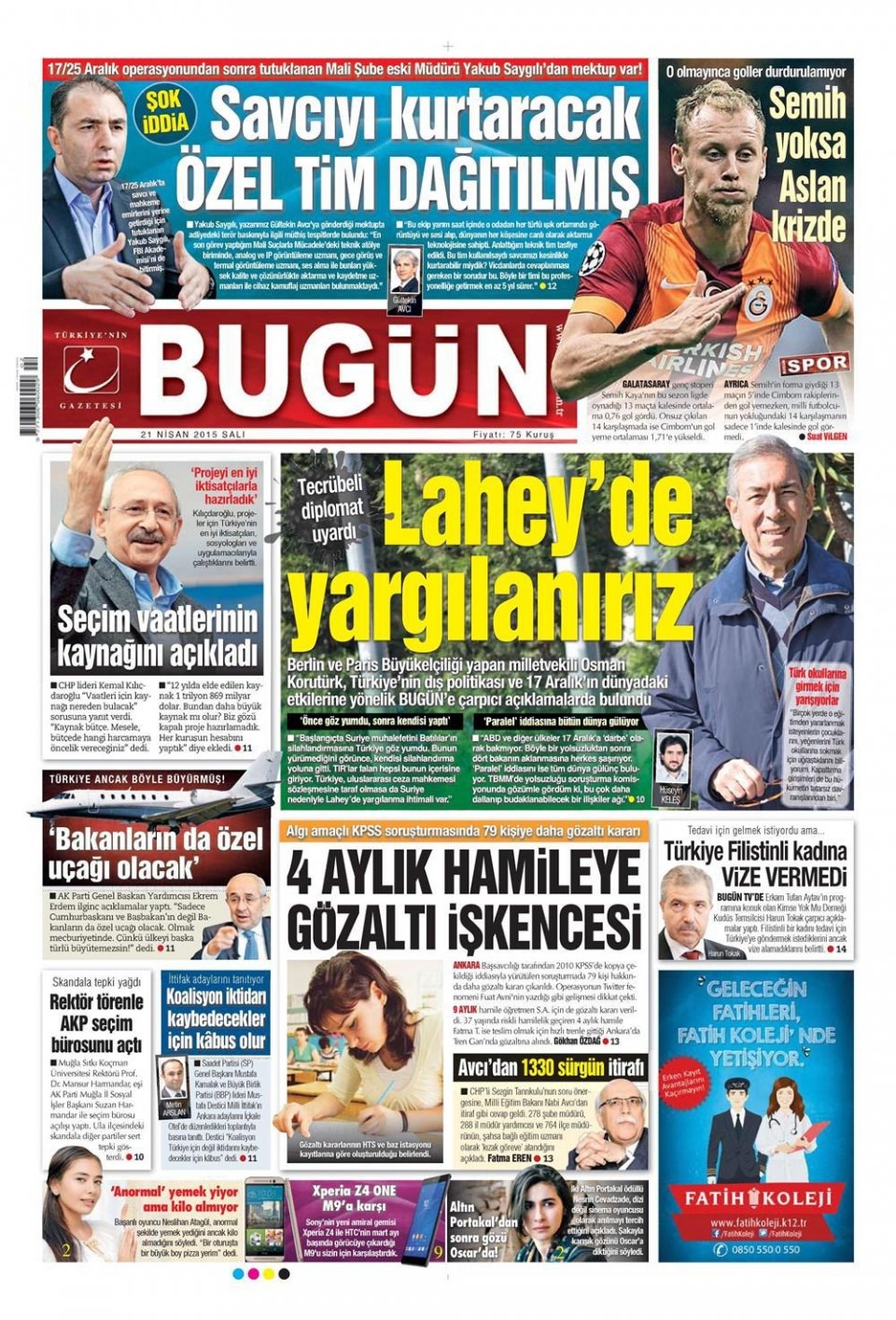 21 Nisan 2015 gazete manşetleri 27