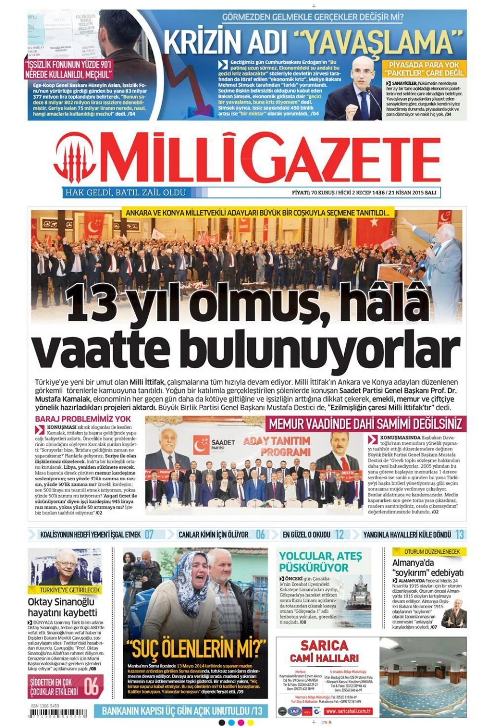 21 Nisan 2015 gazete manşetleri 7