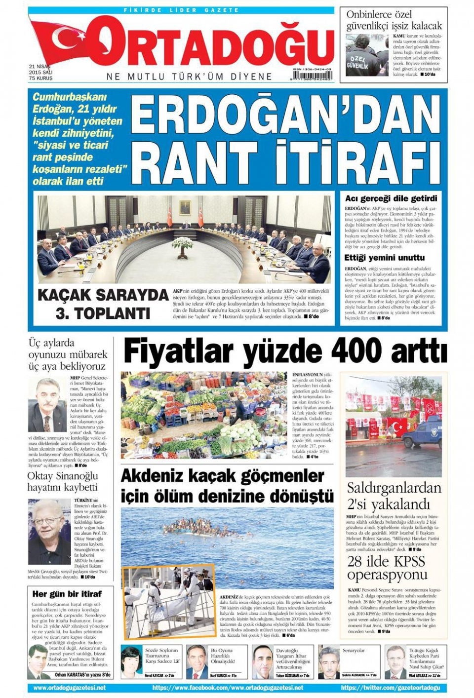 21 Nisan 2015 gazete manşetleri 9