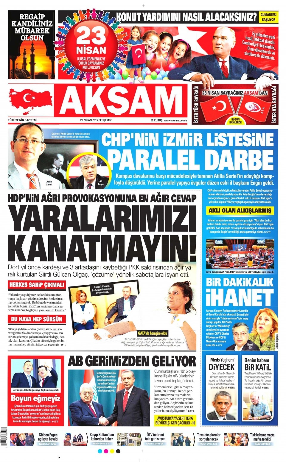 23 Nisan 2015 gazete manşetleri 1